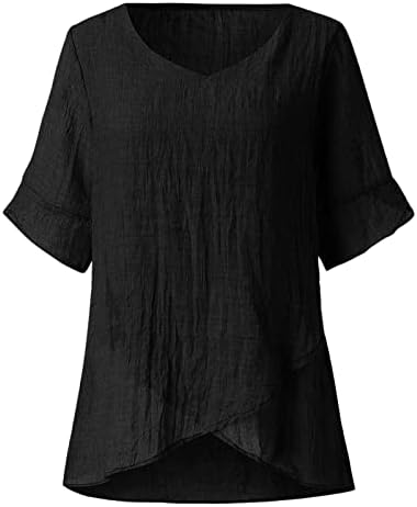 2023 Manga curta V algodão de pescoço solto Fit Fit Fit Lounge Plain Alta camiseta superior para meninas adolescentes Camisa LJ