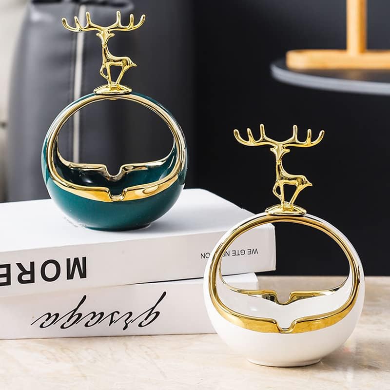 Cerâmico Golden Deer Ashtray Home Creative Decoration Quarto com capa Anti-Fly Nordic Office Decoration Gold Edge EN8