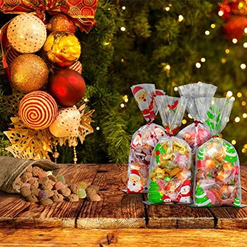 Erkoon 200 PCs Christmas Celophane Sacos de tratamento Clear Cookie Candy Bags Goodie Bags Sacos de presente de