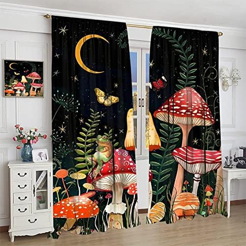 Fantasia Cortina colorida de cogumelo para crianças meninos meninas decoração de quarto boho Nature Wild Plant Blackout Rod de