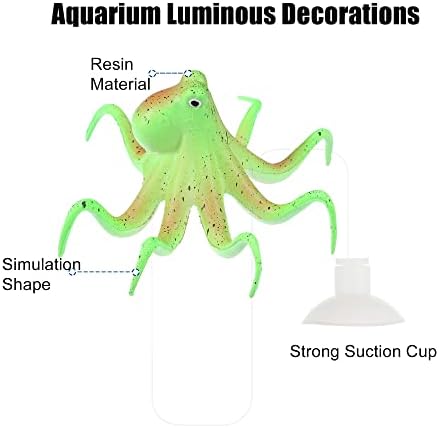 Ornamento de polvo artificial de aquário vocoste, tanque de peixes brilhantes simulação brilho decoração de animais com copo de sucção, verde