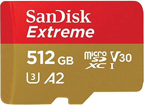 Sandisk 512GB Memory Card Micro Extreme funciona com o Samsung Galaxy A04S, Galaxy A04 Smart Phone V30 A2 4K UHD UHS-I Pacote com tudo, menos Stromboli MicroSD Reader