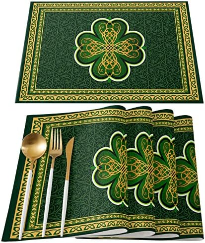 CYCOSHOWER São Patrício de Patrício Placemats de Tabelas Resistentes ao Calor tapetes Lucky Irish Clover Placemats para decorações sazonais em casa, conjunto de 4