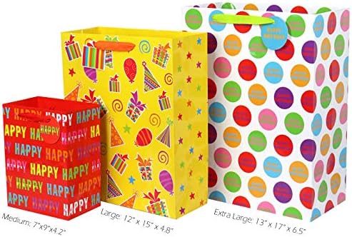 12 PCs Birthday Presente Sacos, Bolsas de presente grandes, médias e pequenas para meninos, meninas, mulheres, homens