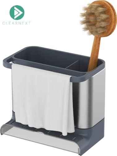ClearNext escovado aço inoxidável Caddy com toalha e suporte de utensílios com bandeja de gotejamento, para esconder,