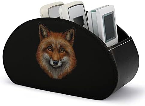 Retrato colorido A Foxs Head PU Leather Remote Control Holder Organizer Storage Box com 5 compartimentos
