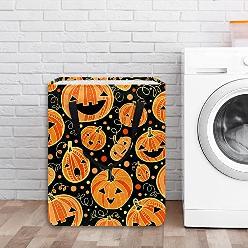 Cesto de lavanderia de kapotofu com alça, halloween abóbora colapsível grande cesta de armazenamento de algodão para roupas