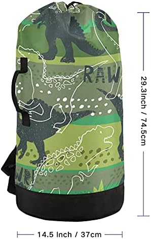 Bolsa de lavanderia de dinossauros grunge com alças de ombro de lavanderia mochila saco de tração de tração de tração de tração de trava para o camp college dormindo viagens essenciais