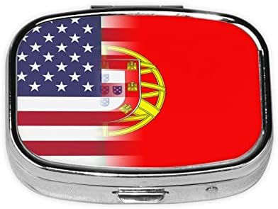 Bandeira americana e bandeira portuguesa Mini Caixa de comprimidos da caixa de viagens Compartamentos de remédio Caixa