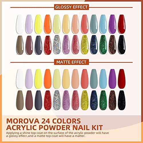 Kit de unhas de acrílico de Morovan com broca - 24 cores Conjunto de pó de acrílico com pregos líquidos de acrílico de acrílico