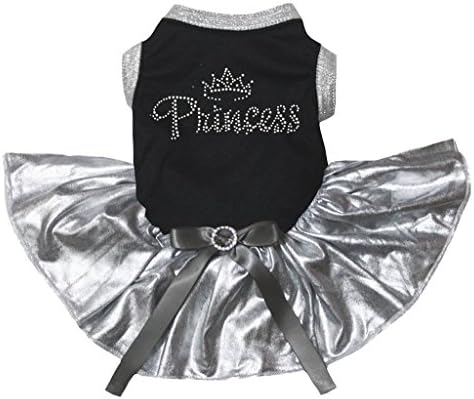 Petitebella Rhinestone Princesa Black Bling Silver Tutu Puppy Dog Dress