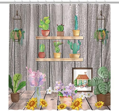 Poktulikt Bohemian em vasos de chuveiro planta cortina Cactus Suculento Plant Curtain Conjuntos de cortinas para banheira de banheiro