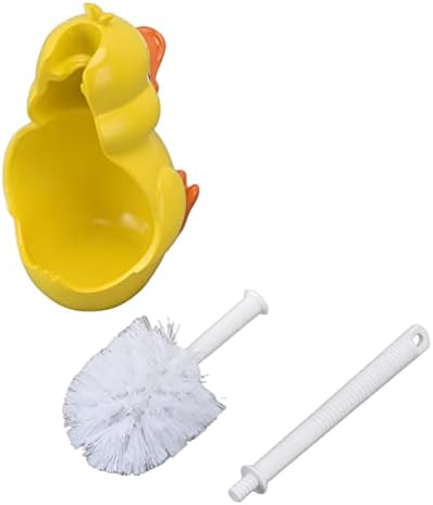 Escova e suporte do vaso sanitário, escova de limpeza de higineses sem costura de pato amarelo com maçaneta longa, escova de vaso sanitário com base para o banheiro
