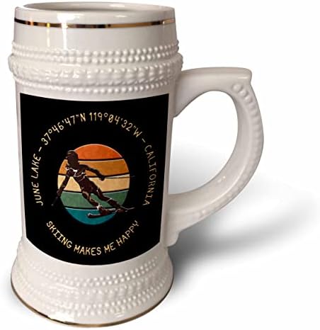 3drose June Lake, Califórnia, EUA. Esquiador da mulher, amarelo em preto. - 22 onças de caneca