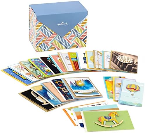 Hallmark pacote de 24 cartões de felicitações variados artesanais, padrão de espinha de peixe - cartões de dia