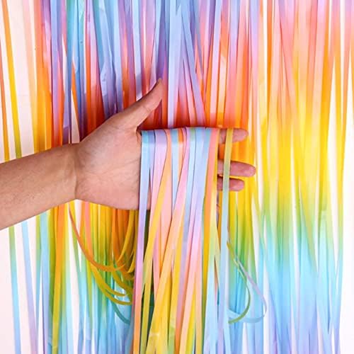 Curta de embalagem com tinsel pastel de 3 gradiente de embalagem, 3,3 x 6,6 pés de cortina de festa do arco -íris,