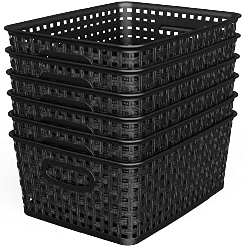 WYT Terceneiro cesto de organizador de armazenamento, cestas de trânsito de plástico preto de 6 pacote, 10,1 x 7,55 x 4,1