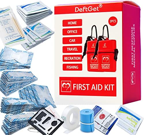 Deftget Primeiros socorros kit de socorro 2 Pacote de medicina emergência ferimentos leves para acampamento sobrevivência ao ar