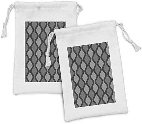 Conjunto de bolsas de tecido abstrato de Ambesonne de 2, tons de listras com padrões de ondulação de mosaico no design monocromático,