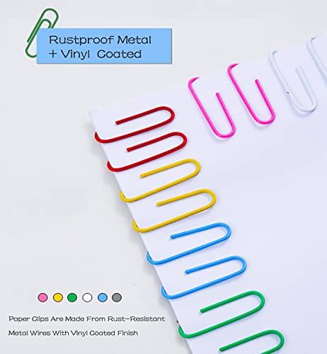 250pcs clipes de papel coloridos com caixa de plástico clipes de papel de metal com revestimento de plástico para papelaria