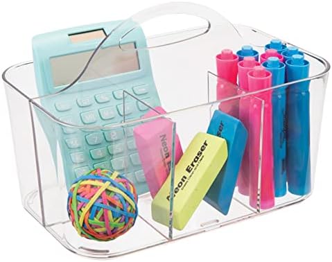 Mdesign Plastic Small Office Storage Organizer utilitário Tote caddy com alça para armários, mesas, espaços de trabalho -