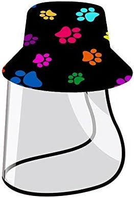 Visor de chapéu de pescador com cobertura, pata de cachorro colorido Black protetor Cap de verão Moda dobrável Chapéu de balde UV Anti-saliva à prova de poeira