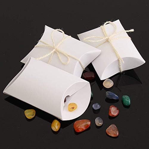 Caixas de doces de almofadas de papel Kraft branco Caixa de presente de chocolate com cordões de juta para festa de aniversário