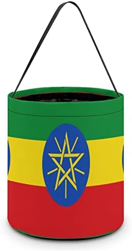 Flag da Etiópia Funny Halloween Trick ou Tratar Bucket Candy Basket Saco de alça para a decoração de festa