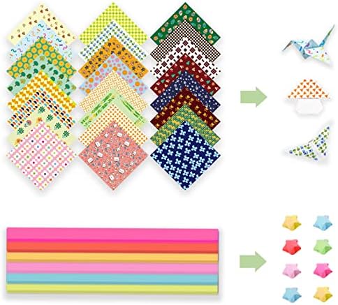 Kit de papel de origami tiras de papel de 300 estrelas e 192 Projetos de Origami coloridos de 192 lados vívidos-60, 60 para doodle, 72 papéis padronizados com livro de instrução. Para crianças para adultos, treinamento para iniciantes