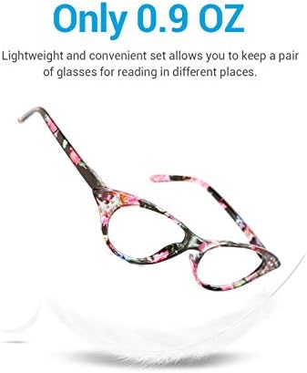 Viseng 4 pack gato Eye Style Spring articulou óculos de leitura para mulheres de moda de moda leitores chiques +1.0