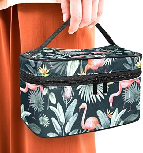 Bolsa de maquiagem de viagem Yoyoamoy com compartimento, planta de flamingo tropical Green Big Cosmetic Caso Caso de beleza personalizado Caixa de beleza Organizador de armazenamento com alça