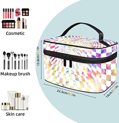Saco de maquiagem pequeno, organizador cosmético da bolsa com zíper para mulheres e meninas, psicé verifique 3d Art Abstract