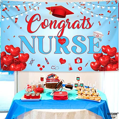 Katchon, Red e Blue Parabéns Banner de enfermagem - 72x44 polegadas | Decorações de graduação Classe de 2023 | Banner de graduação