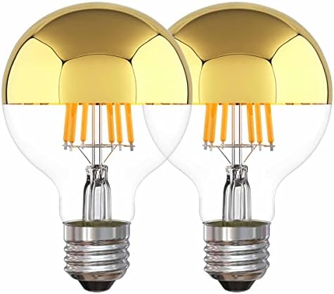 Mapcyon Half Gold Bulbo Dimmable, 6W G80/ G25 Forma do globo lâmpada led decorativa, 2700k Branca branca quente Edison, lâmpada de espelho com ponta dourada, pacote de base E26 de 2
