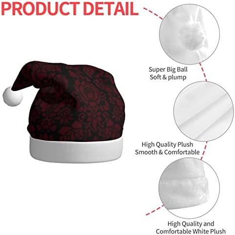 Balmoral Damask Regina Linen Santa Hat para adultos, grande chapéu de natal confortável com fantasia de Halloween