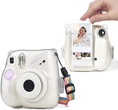 Caixa de câmera Kimyoaee Clear para Fujifilm Instax Mini 7+ 7 Plus Câmera instantânea com filmes Pocket, Crystal Camera Case com suporte de foto de ombro removível