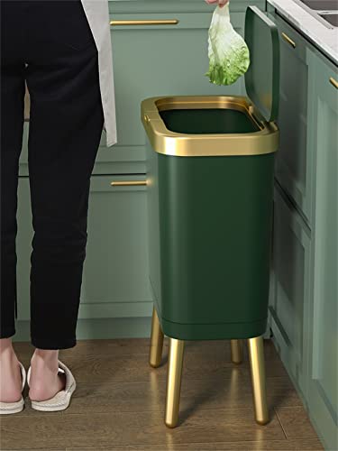 YCFBH 15L Lixo de ouro para o banheiro da cozinha quadrúpedes quadrus de lixo de lixo de plástico de altura do tipo de push com tampa