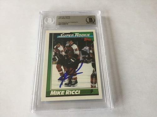 Mike Ricci assinou autografado 91/92 Topps RC Card Slabbed Beckett Bas Coa A - Hóquei cortou cartões de novato autografados