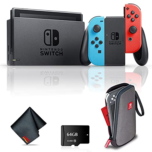 Pacote de console de jogos com switch nintendo com cartão de memória microSD de 64 GB, estojo de viagem para switch/switch