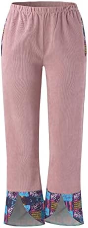 Calça de linho de verão para mulheres moda algodão calça calças florais estampares solto de tamanho grande calça cortada