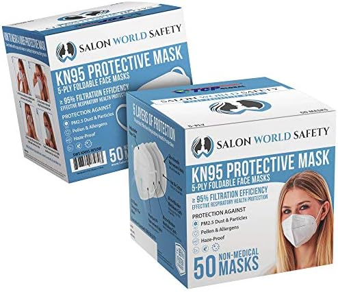 Salon World Safety KN95 Máscaras de proteção, caixa de 50-eficiência do filtro ≥95%, 5 camadas, tecido higiênico de 5 bly