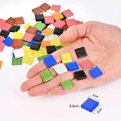 Aitinia 350 peças Catedral Glass Mosaic Tiles para artesanato, pedaços de vidro coloridos para projetos de mosaico Diy Crafts Home Decoration and Adults Art Kit-4 Color Random