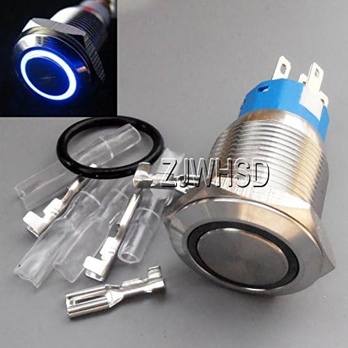 19mm 12V Blue LED Angel Push Button Metal Metal Of-Off Connector O-ring [Abbott]