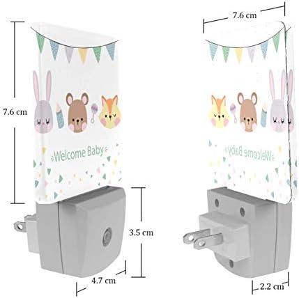 2 pacote de pacote Night LED Light Auto/On/Off Switch, Bem -vindo bebê adorável coelho de desenho animado e raposa ideal para