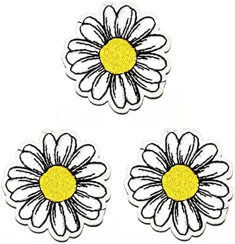 Kleenplus 3pcs. Daisy White Cutation Crafts Artes Reparar Flores de Flores Floral Bordado em Sew On Badge Patches para tampas de mochila