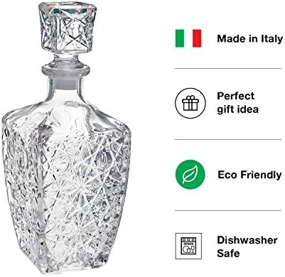 Bormioli Rocco Dedalo Whisky Gift-sofisticado de 26,25 oz de decantador de diamantes e 6 óculos de uísque de 8,75 onças com