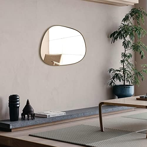 Espelho assimétrico para a decoração de parede 23 *30, espelho de parede emoldurado de latão moderno para a sala de estar