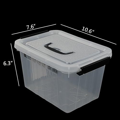 Caixa de armazenamento de trava transparente GGBin 6 quart com alça preta e travas - 4 pacote