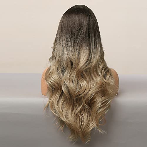 Alyreen Long ombre Brown perucas para destacar perucas perucas perucas resistentes ao calor perucas morenas onduladas para mulheres brancas, 9,84 x 8,67 x 1,5 polegadas