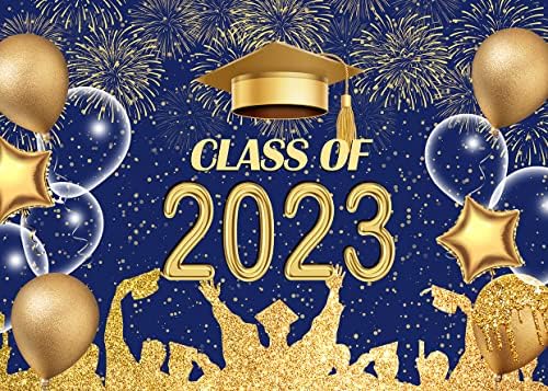 Lycgs 10x8ft Graduação Caso-pano de fundo azul azul e ouro 2023 Festa de graduação Festa para a classe Celebration